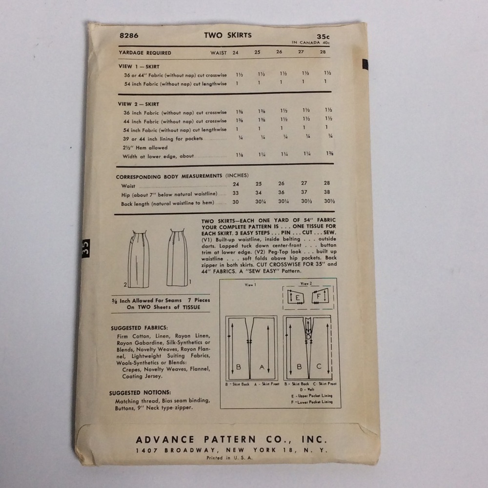 Vtg Sewing Pattern Advance 8286 Women’s Skirt - image 2